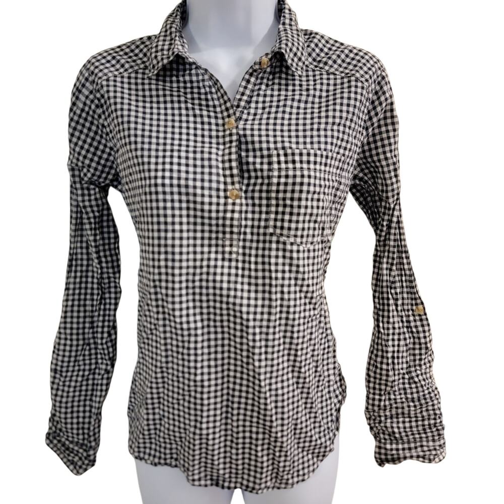 Hollister Women’s Gingham Check Popover Shirt Size Small Roll Tab Sleeve